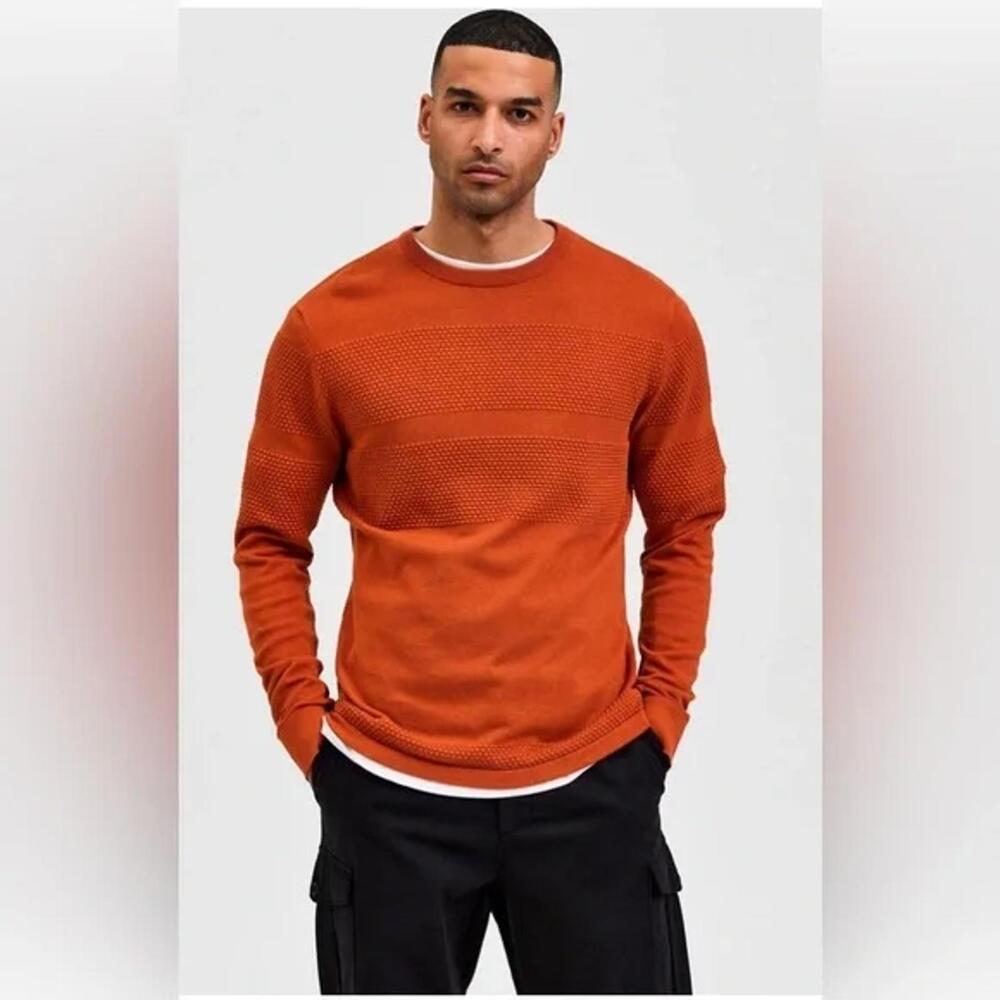 SELECTED/Homme Bombay Brownt Knit 100% Cotton Crew Neck Long Sleeve Sweater - XL